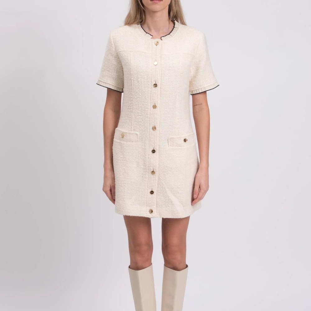 NWT Sandro Elegant Tweed Cream Button-Down Dress